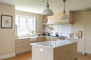 Modern kitchen interior with minimalistic design and natural light.