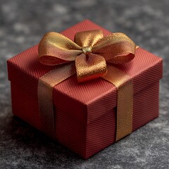 Red Gift Box with Golden Bow on a Dark Background
