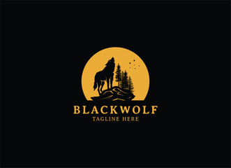 Wild Wolf Logo Design. Silhouette of wolf logo design