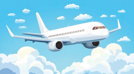 Fototapeta premium An aeroplane soaring high in the sky, cutting through the clouds with grace and power. The sleek aircraft leaves a trail of movement in its wake, symbolizing freedom and adventure.