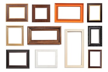 Set of picture frames. Collage of different canvas painting on a white background