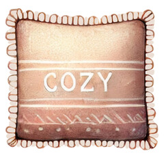 Fototapeta na wymiar Cozy pillow with a folded scarf draped over them. Watercolor illustration isolated on transparent background.