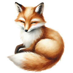 Obraz premium Watercolor illustration of a fox with a peaceful expression.