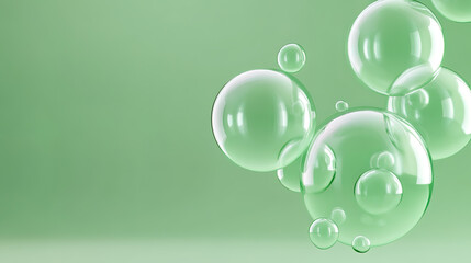 green bubbles oil or collagen serum for cosmetic product, 3d rendering