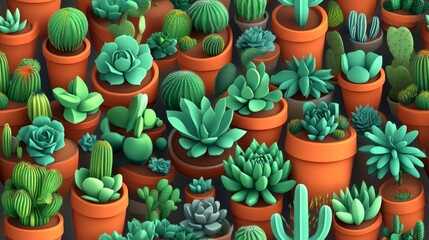 Vibrant Succulent and Cactus Collection in Pots