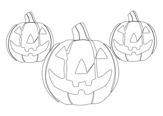 One continuous line of Halloween Pumpkin, Jack O' Lantern. Thin Line Illustration vector concept. Contour Drawing Creative ideas.