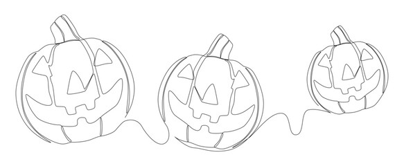 One continuous line of Halloween Pumpkin, Jack O' Lantern. Thin Line Illustration vector concept. Contour Drawing Creative ideas.