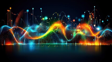 Vibrant abstract sound waves with colorful light effects.