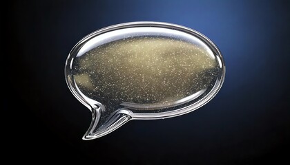 A transparent speech bubble filled with shimmering particles, set against a dark background, evoking themes of communication and expression.