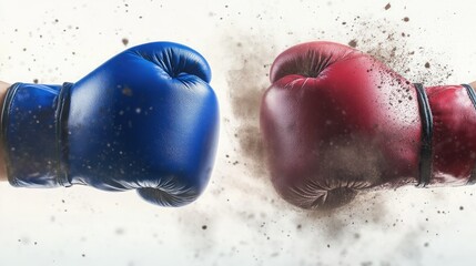 Two boxing gloves clashing in the center, with ample copyspace for adding text. Ideal for a fight night poster