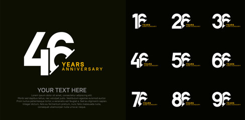 Anniversary logo set vector design, white and yellow color for celebration event