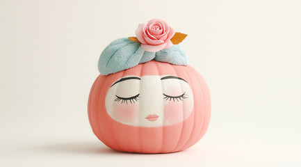 Beauty retreat pumpkin with face mask at autumn spa relaxation resort. Thanksgiving cosmetologist treatment, beautician salon cosmetics advertisement with copy space 