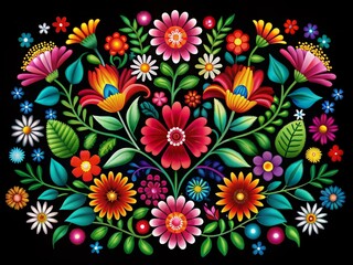 Black and White Floral Folk Art Design Elements for Greeting Cards and Invitations