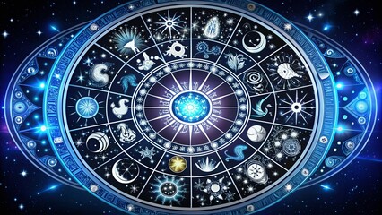Black and White Zodiac Circle with Natal Chart and Horoscope Elements for Astrology Lovers