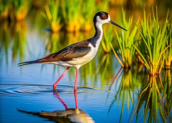 Obraz premium Black-necked Stilt in Myakka River State Park - Stunning Drone Photography of Wildlife in Florida Wetlands