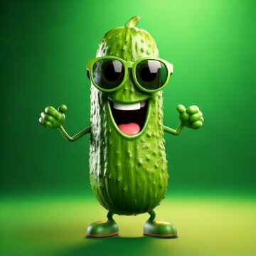 Cute Cartoon Pickle Food Character Wearing Sunglasses