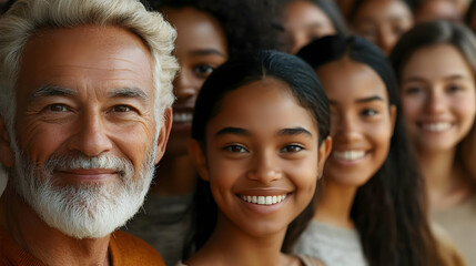 Fototapeta premium A diverse group of smiling individuals, showcasing unity and joy.