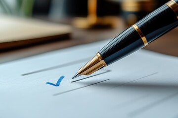 Close-Up of Pen Filling Out Checklist Document