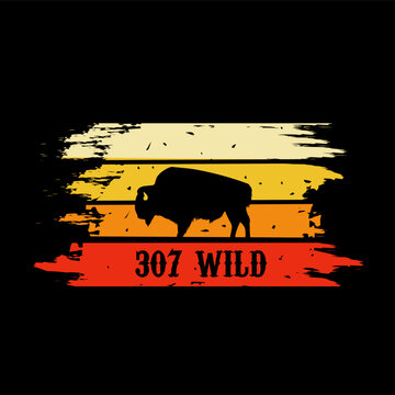 307 Wild Bison Silhouette Retro Design 