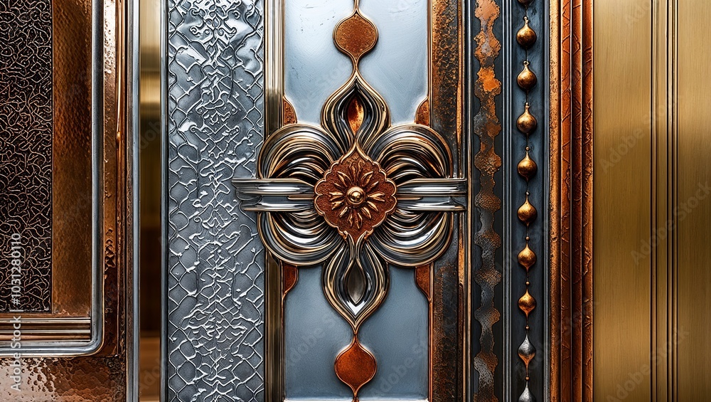 Canvas Prints Intricate metalwork on a door with ornate details.