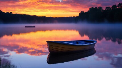Serene Sunrise Reflection Over Calm Lake