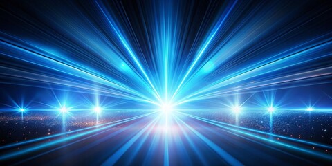 Obraz premium Blue Optical Lens Flares Light Effect - Streaks, Shine, and Rays on Black Background for Stunning Landscape Photography