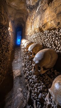 Explore the Eerie Catacombs: An Intriguing Journey into the Depths of Skull-Lined Passages and Mysterious Cavernous Shadows