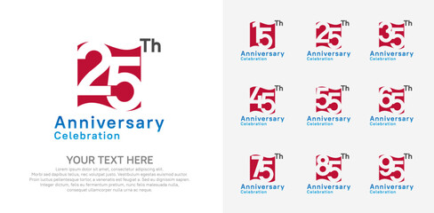 Anniversary logo set vector design, red color for celebration event