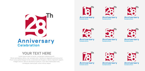 Anniversary logo set vector design, red color for celebration event