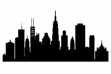 Fototapeta premium Chicago City Skyline Silhouette, City buildings black Silhouette vector 
