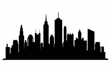 Chicago City Skyline Silhouette, City buildings black Silhouette vector	
