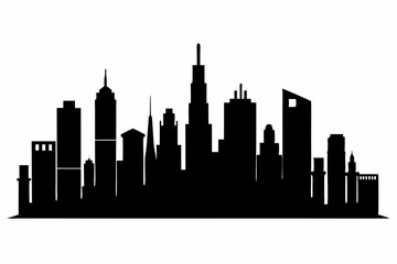 Chicago City Skyline Silhouette, City buildings black Silhouette vector	
