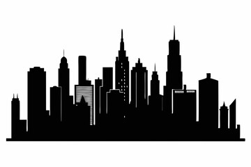 Chicago City Skyline Silhouette, City buildings black Silhouette vector	
