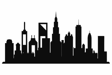 Fototapeta premium Chicago City Skyline Silhouette, City buildings black Silhouette vector 