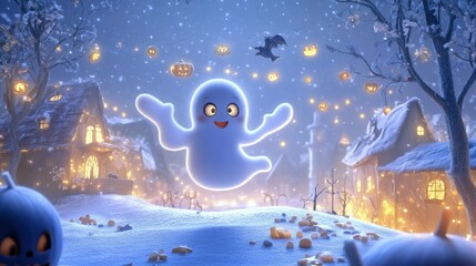 Playful Ghost in Spooky Halloween Wonderland