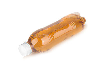 plastic bottle isolated on white background, water yellow