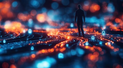 A mesmerizing digital landscape filled with glowing neon lights complex data circuits and a sense of technological progress and innovation  This surreal cyberpunk inspired scene evokes a futuristic