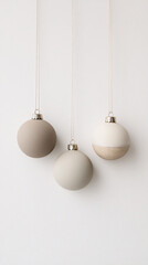 minimalist beige and white christmas ornament decor on white background