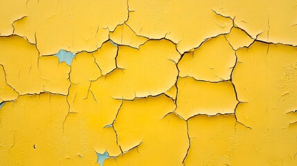 Obraz premium Distressed and Weathered Cracked Yellow Paint Texture on Aged Wall Abstract Background