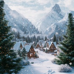 Fototapeta premium Santa's village hidden behind the mountains