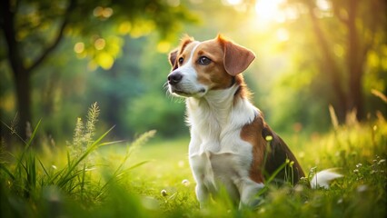 Brown and White Dog in Tall Grass - Tilt-Shift Photography for Nature Lovers