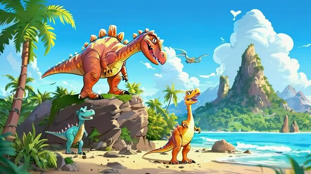 Cartoon Dinosaurs on the Fantasy Island