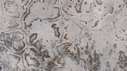 Close-up of a textured surface with a mottled pattern of brown and white, resembling a weathered rock, concrete, or stone.