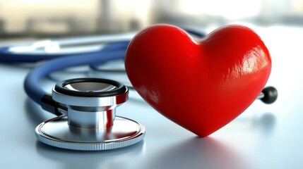 Heart and a stethoscope on a white background