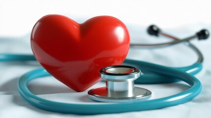 Heart and a stethoscope on a white background