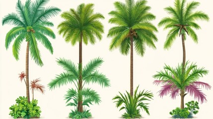 set of palm trees on a white background