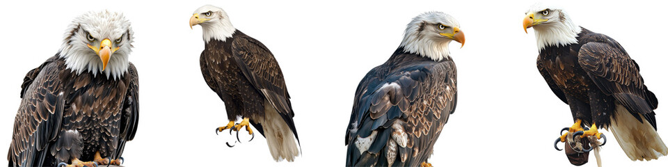 Fototapeta premium Bald eagle, multiple angles, isolated on white background.