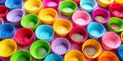 A vibrant symphony of colors in baking cups, ready to be filled with sweet delights