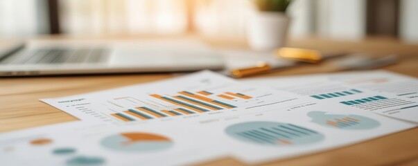 Close-up of a business plan with eCommerce financial projections, printed charts and graphs on the table financial projections, business plan