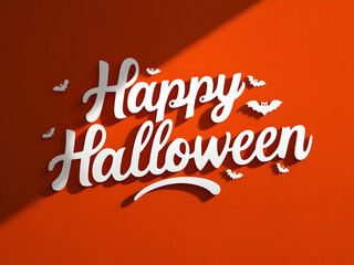 illustration of white happy halloween text with bats isolated on orange wallpaper background 